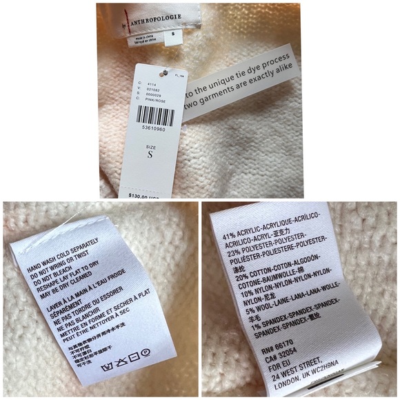 Anthropologie V-Neck Tie Dye Cream Pink Pullover Sweater S - Picture 14 of 14